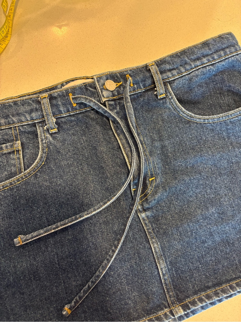 Lisa says gah! Dark Blue Denim Mini Skirt with Waist Tie - Picture 5 of 6